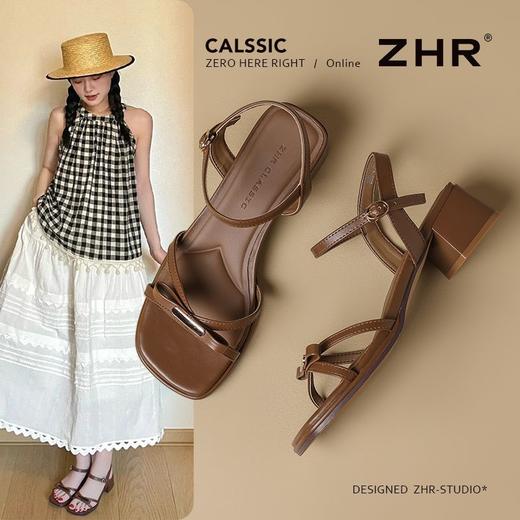 ZHR则则方头金属扣凉鞋2025新款仙女粗跟一字扣凉鞋气质百搭女鞋 商品图1
