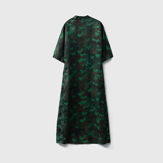 丁摩 真丝香云纱提花花萝国风连衣裙100桑蚕丝新中式短袖宽松A字裙5ZF-021 商品图3