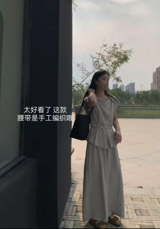 套装【韩系2025】2535棉麻飞飞袖上衣➕阔腿裤两件套-喜出 商品图2