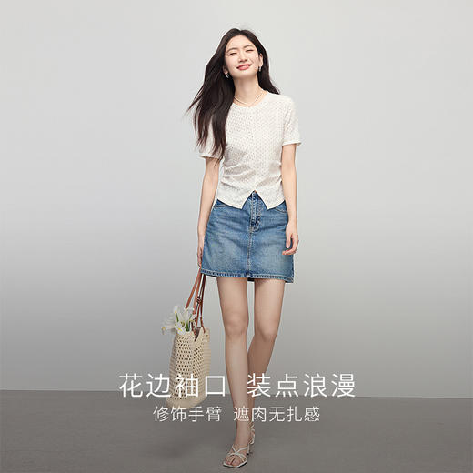 【专属特价】熙世界波尔卡波点短袖T恤女收腰显瘦2025夏日新款设计感修身上衣 商品图2