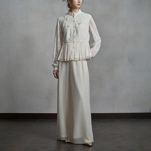 【林栖设计小店】（现货）【手工钉花】绵羊毛混纺衬衣2025早秋新款花仙子上衣女1953019 商品图1