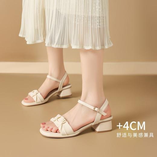 ZHR时装粗跟凉鞋2025夏季新款洋气褶皱一字凉鞋女网红ins高级女鞋 商品图3