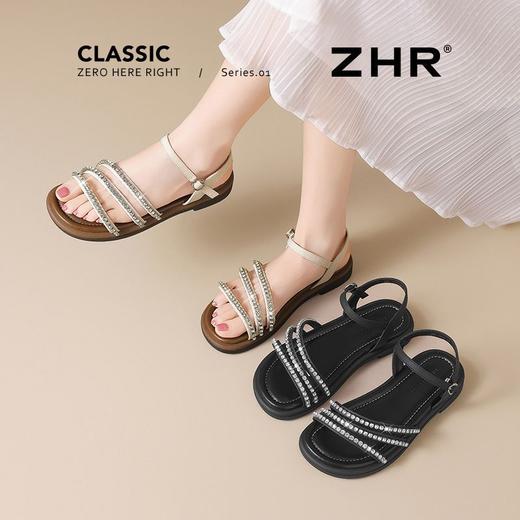 ZHR则则优雅气质细带水钻凉鞋女鞋2025夏季新款舒适平底凉鞋 商品图6