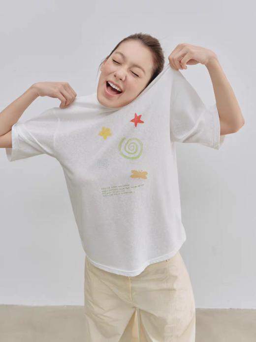 Evistub/E-5XDX705/亚麻混纺复古印花短袖女 商品图0