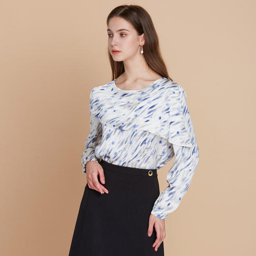 【不对称披肩直筒印花衬衫】EITIE爱特爱气质优雅显瘦2025秋新款C2513802 商品图2