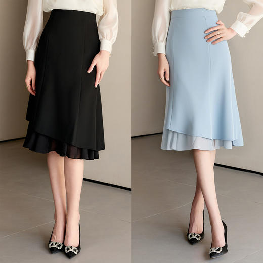 艾尚臣黑色半身裙女2025新款高腰显瘦中长款鱼尾裙一步裙包臀裙子 商品图0