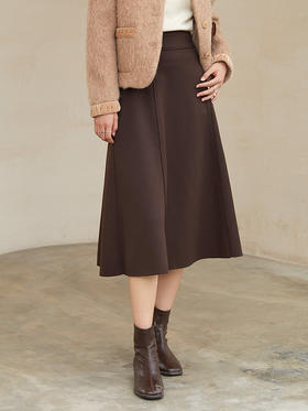 深棕纯色高腰 A 字半身裙 腰部双排扣装饰过膝大裙摆遮胯显瘦秋冬通勤气质优雅中长裙
