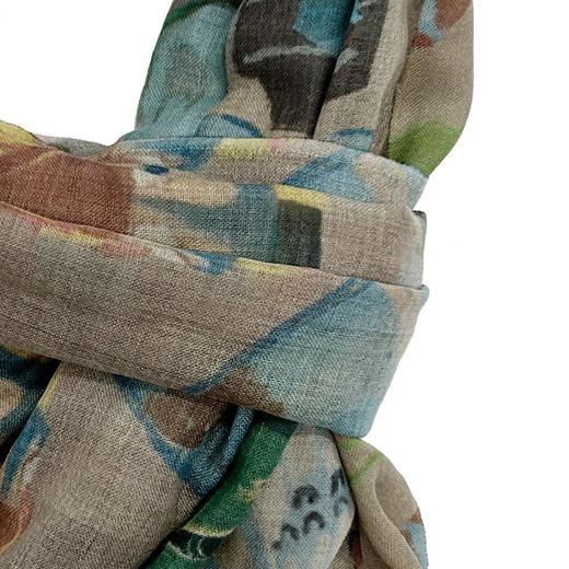 谜底温暖围巾女2025秋季新品复古印花100%羊毛柔软舒适253MQ1408 商品图2