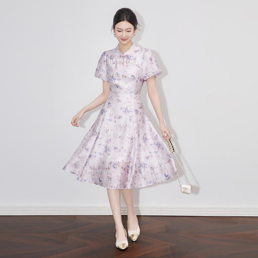 「高货wl」全新升级【铂金会员367/天猫489/差价122】(02413)洛诗琳新中式天丝麻印花连衣裙2025夏季气质国风旗袍裙女 商品图0