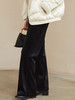 秋冬松弛感日常 黑色丝绒肌理高腰微喇裤 松紧腰垂坠显瘦休闲通勤长裤 商品缩略图0