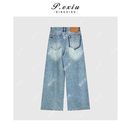 03-5潘依绣丁丁宠粉天丝复古洗水磨白抓痕阔腿牛仔裤 S8861 商品图2
