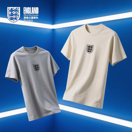 【官方正版】英格兰国家队 | 米色灰色队徽基础T恤夏季圆领短袖 商品图0