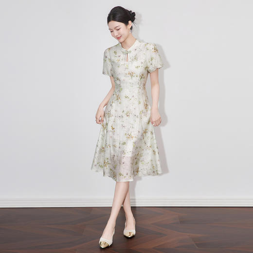 「高货wl」全新升级【铂金会员367/天猫489/差价122】(02413)洛诗琳新中式天丝麻印花连衣裙2025夏季气质国风旗袍裙女 商品图1