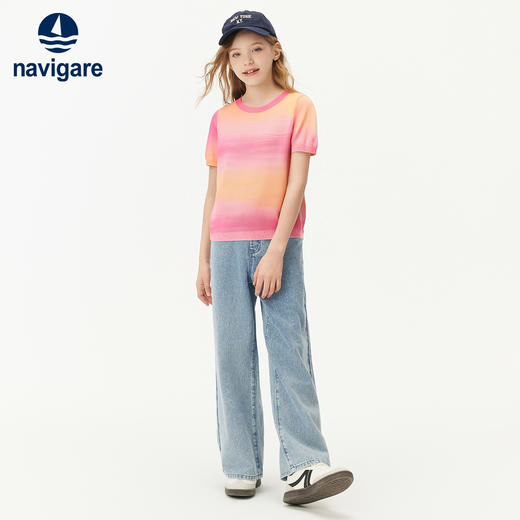 【纳维凯尔】【凉感莱赛尔+绵羊毛】【120-165】Navigare意大利小帆船童装女童短袖针织衫 商品图2