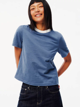 Evistub/E-5CDX053/舒爽竹节棉复古撞色T恤女