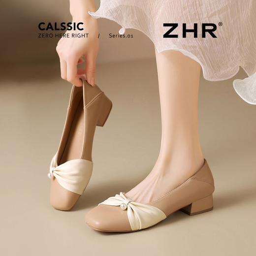 ZHR粗跟浅口玛丽珍鞋女蝴蝶结珍珠奶奶鞋轻便两穿女鞋法式小皮鞋 商品图8