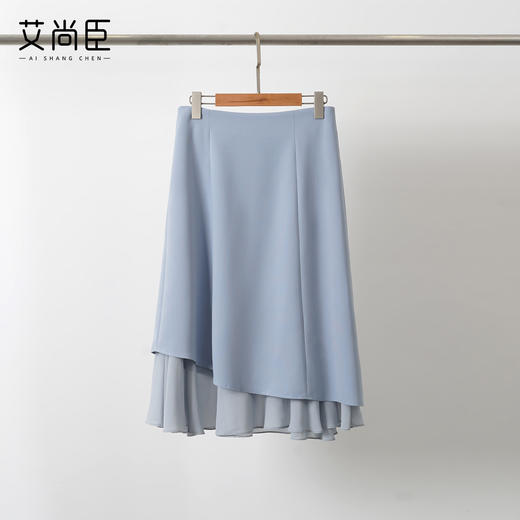 时髦通勤白色长袖衬衫浮雕肌理感职业套装女蓝色显瘦半身裙设计感 商品图2