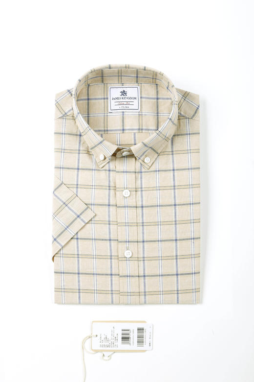 【棉麻混纺】占姆士男士棉麻混纺男士格纹短袖 商品图1