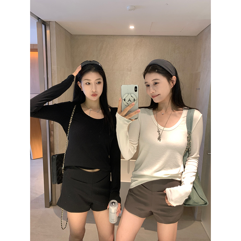 EKOOL衣库 莫代尔U领长袖T恤女春季新款轻薄透气百搭修身显瘦上衣