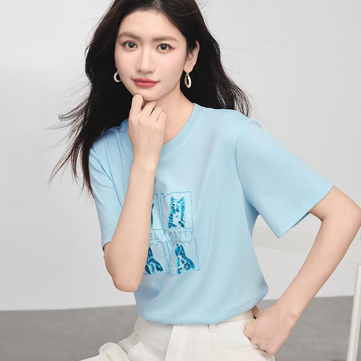 【专属特价】熙世界趣味减龄猫狗印花T恤女夏季短袖休闲风纯棉体恤2025年新款 商品图3