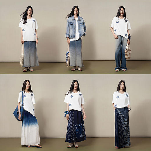【林栖设计小店】棉混纺T恤牛仔布绣花手工串珠百搭气质2025早秋新款短袖G1653009 商品图3