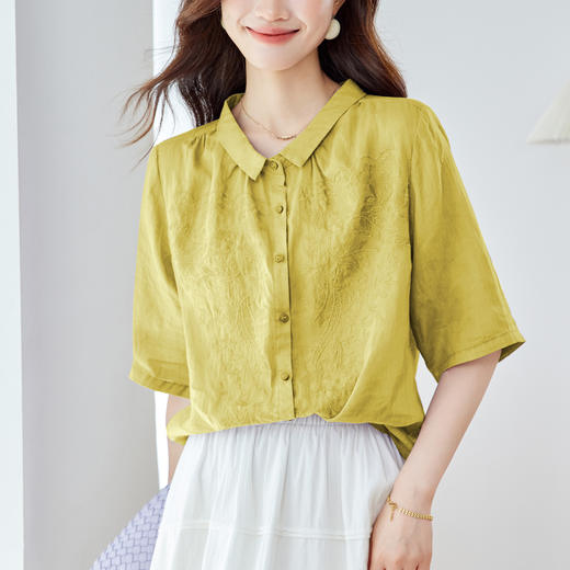 百媚生 紫色绣花衬衫女短袖55054 商品图1