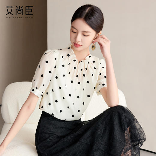 浪漫法式波点衬衫女2025新款高级感小众设计感洋气时尚天丝衬衣夏 商品图0