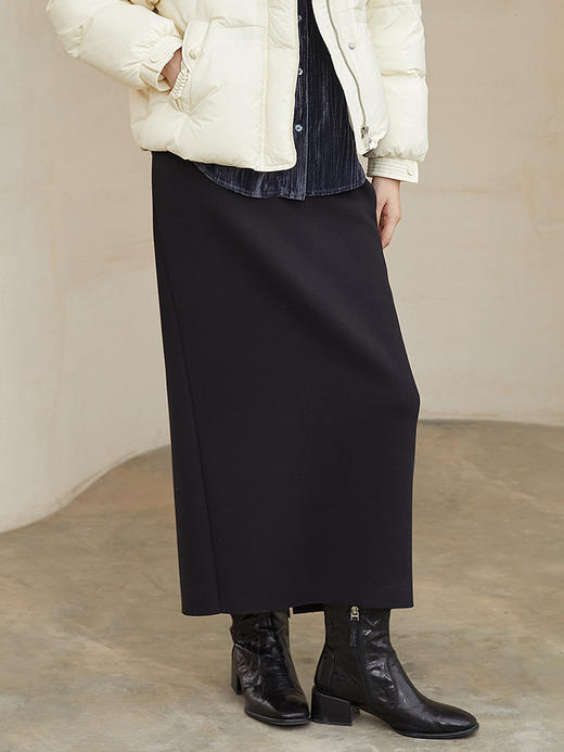 黑色高腰开叉半身长裙 垂感直筒中长裙 通勤知性风秋冬显瘦百搭裙装 商品图0