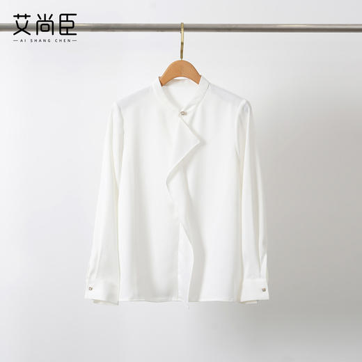 时髦通勤白色长袖衬衫浮雕肌理感职业套装女蓝色显瘦半身裙设计感 商品图1