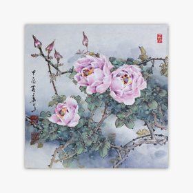 叶泉《粉月季》国画原作45CM*45CM 手绘宣纸花卉作品