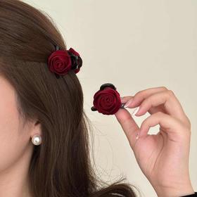 丁摩 安可拉红色玫瑰花朵公主头抓夹小号女侧边头饰发夹后脑勺半扎发5ZF-372