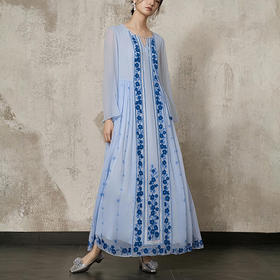 【林栖设计小店】（现货）天丝绒绣真丝连衣裙复古新中式2025秋季新款马面裙长裙女1953041