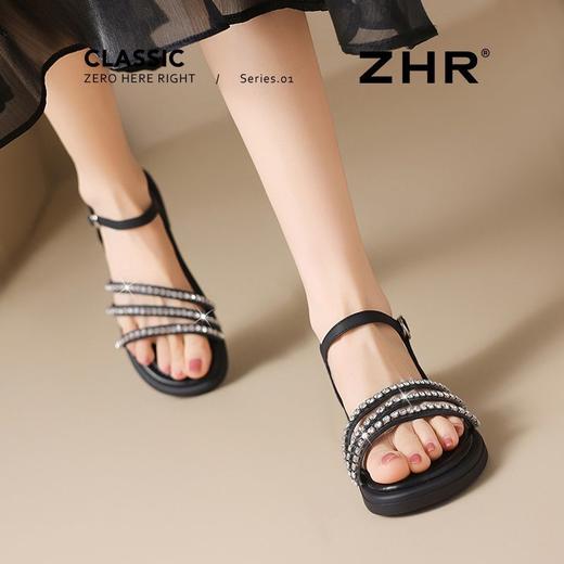 ZHR则则优雅气质细带水钻凉鞋女鞋2025夏季新款舒适平底凉鞋 商品图9