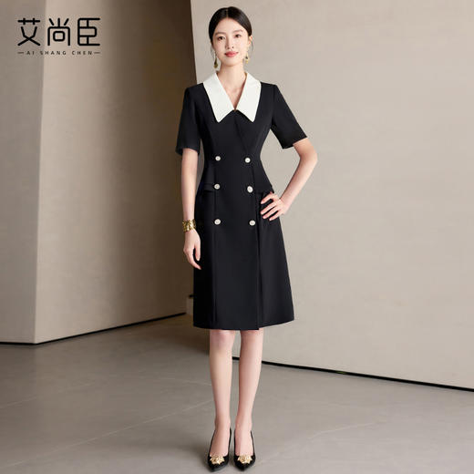 艾尚臣职业连衣裙女2025年新款小黑裙夏季珠宝店售楼部案场OL裙子 商品图3