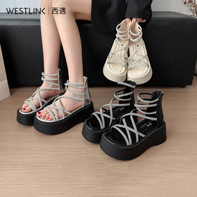 西遇水钻厚底凉鞋女夏季外穿新款绝美法式配裙增高凉靴罗马鞋K1156815