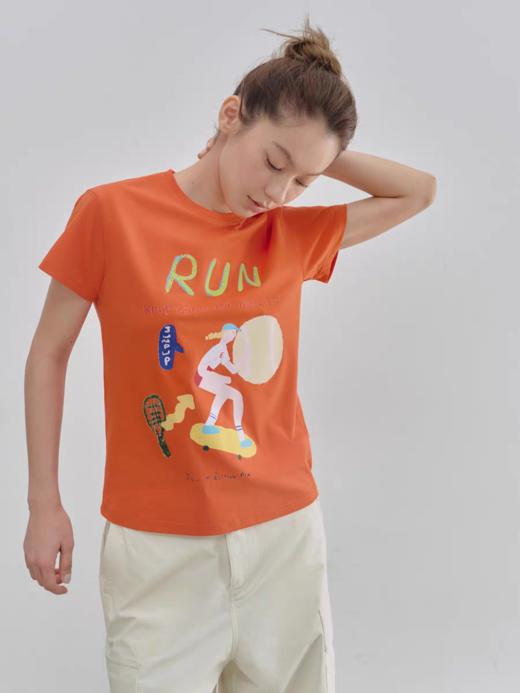 Evistub/E-5XDX457/趣味运动印花正肩T恤女夏 商品图3