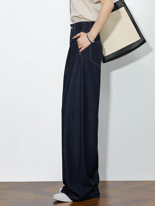 空气感软牛仔夏季轻薄高腰垂坠宽松直筒潇洒裤 商品图5