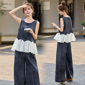 小香风套装2025夏新款韩系松弛感减龄老钱风无袖阔腿裤穿搭DMGYA028