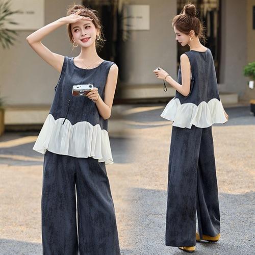 小香风套装2025夏新款韩系松弛感减龄老钱风无袖阔腿裤穿搭DMGYA028 商品图0