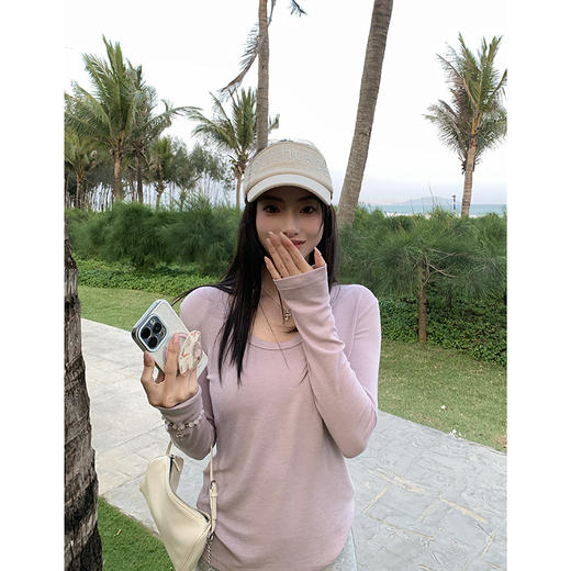 EKOOL衣库 莫代尔U领长袖T恤女春季新款轻薄透气百搭修身显瘦上衣 商品图1