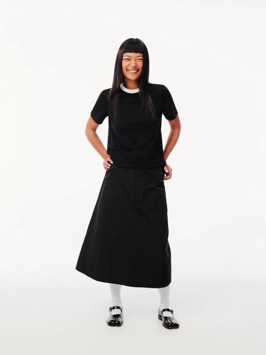 Evistub/E-5CDX053/舒爽竹节棉复古撞色T恤女 商品图1