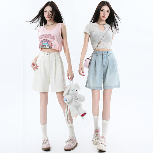 百媚生 天丝五分牛仔短裤女夏季薄款凉感阔腿5分中裤QYL-8313 商品图1