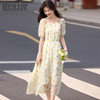 熙世界法式黄色碎花连衣裙女夏季新款温柔气质灯笼袖收腰雪纺裙子 商品缩略图0