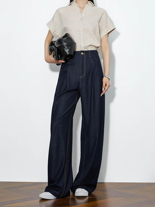 空气感软牛仔夏季轻薄高腰垂坠宽松直筒潇洒裤 商品图3