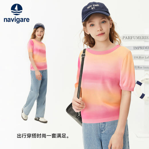 【纳维凯尔】【凉感莱赛尔+绵羊毛】【120-165】Navigare意大利小帆船童装女童短袖针织衫 商品图3