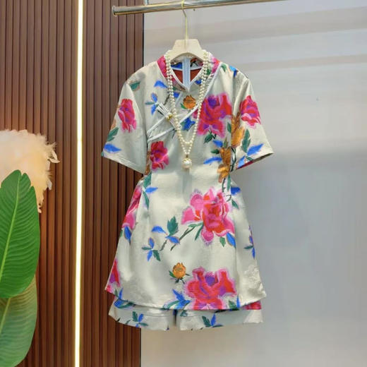 丁摩 夏季新中式女装国风改良旗袍裙子上衣短裤高端两件套装5ZF-047 商品图4