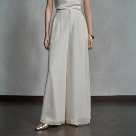 【林栖设计小店】（现货）桑蚕丝裤子提花宽松显瘦2025早秋新款阔腿裤女1953035