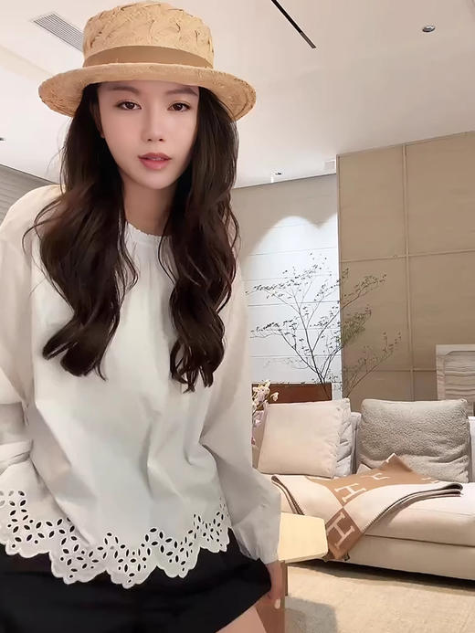COCO ZONE 刘一一【100棉】法式气质镂空花边下摆衬衫CD2A0435 商品图2