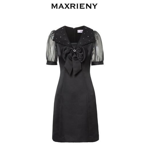 MAXRIENY法式浪漫感修身裙子缎面小黑裙(货号:MS88DR534) 商品图4