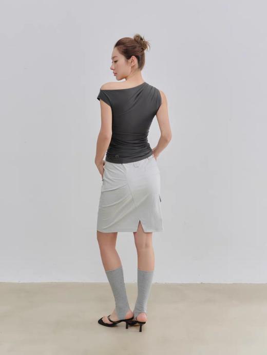 Evistub/E-5XDX459/多种穿法斜肩抽褶短袖女 商品图2